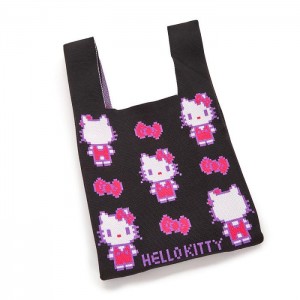 Black Hello Kitty Hello Kitty Black Knit Shopper Bag (Retro Pixel Series) | NZ_HK60322