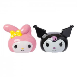 Black / Pink Hello Kitty My Melody And Kuromi Sculpted Ceramic Salt and Pepper Set | NZ_HK35858