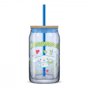 Blue Hello Kitty Cinnamoroll Favorite Flavor Lidded Glass Tumbler | NZ_HK67281