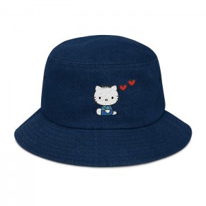 Blue Hello Kitty Dear Daniel Embroidered Denim Bucket Hat | NZ_HK44508