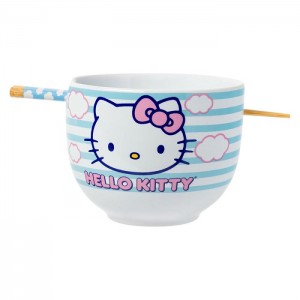 Blue Hello Kitty Hello Kitty Ceramic Ramen Bowl and Chopstick Set (Clouds) | NZ_HK13438