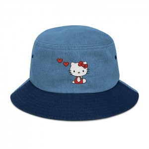 Blue Hello Kitty Hello Kitty Embroidered Denim Bucket Hat | NZ_HK77856