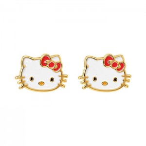 Gold Hello Kitty Hello Kitty 10K Yellow Gold Enamel Stud Earrings | NZ_HK87465