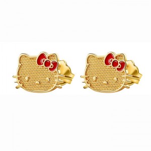 Gold Hello Kitty Hello Kitty 10K Yellow Gold Stud Earrings With Enamel Bow | NZ_HK60276