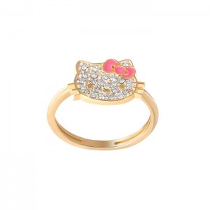 Gold Hello Kitty Hello Kitty 14K Yellow Gold Pavé Diamond Ring With Enamel Bow (Size 7 Only) | NZ_HK31425