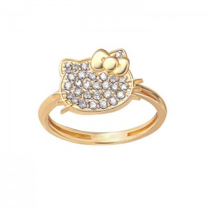 Gold Hello Kitty Hello Kitty 14K Yellow Gold Pavé Diamond Ring (Size 7 Only) | NZ_HK55683