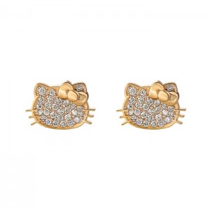 Gold Hello Kitty Hello Kitty 14K Yellow Gold Pavé Diamond Stud Earrings | NZ_HK10655