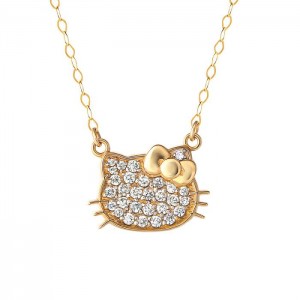 Gold Hello Kitty Hello Kitty 14K Yellow Gold Pavé Diamond Necklace | NZ_HK99103
