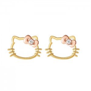 Gold Hello Kitty Hello Kitty Gold Plated Silhouette Diamond Stud Earrings | NZ_HK46580
