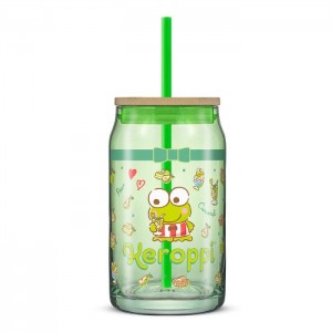 Green Hello Kitty Keroppi Favorite Flavor Lidded Glass Tumbler | NZ_HK79748