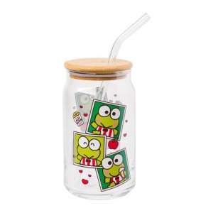 Green Hello Kitty Keroppi Snacks Bamboo Lidded Glass Tumbler | NZ_HK36156