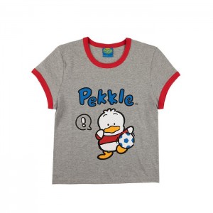 Grey Hello Kitty Pekkle x Dumbgood Grey Ringer Baby Tee | NZ_HK22125