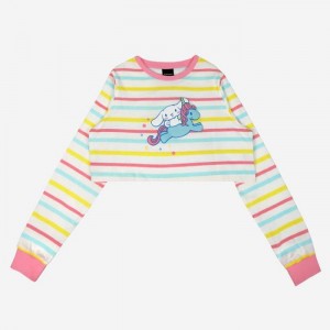 Multicolor Hello Kitty Cinnamoroll x Dumbgood Striped Crop Longsleeve | NZ_HK55945