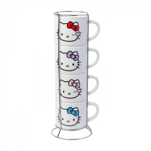 Multicolor Hello Kitty Hello Kitty Winking Hearts 5-Piece Ceramic Mug Stack | NZ_HK77456