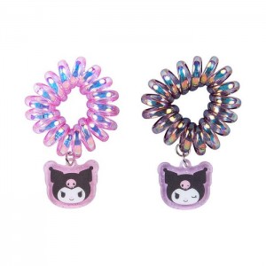Multicolor Hello Kitty Kuromi Spiral Hair Ties (Set of 2) | NZ_HK87721