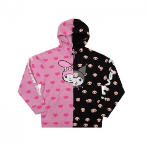 Multicolor Hello Kitty My Melody & Kuromi Split Pullover Hoodie | NZ_HK32541