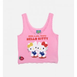 Pink Hello Kitty Hello Kitty x Dumbgood Lace Cropped Tank (50th Anniv.) | NZ_HK81842