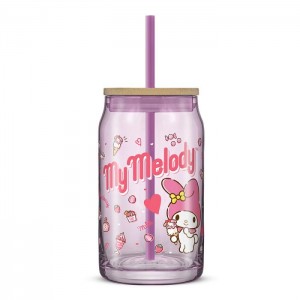 Pink Hello Kitty My Melody Favorite Flavor Lidded Glass Tumbler | NZ_HK22047