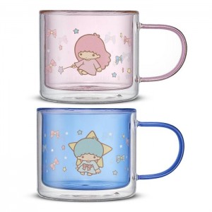 Pink / Blue Hello Kitty LittleTwinStars Double Wall Coffee Mugs (Set of 2) | NZ_HK39908