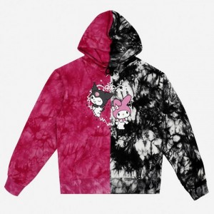 Red Black Hello Kitty My Melody & Kuromi x Dumbgood Tie Dye Split Hoodie | NZ_HK39721