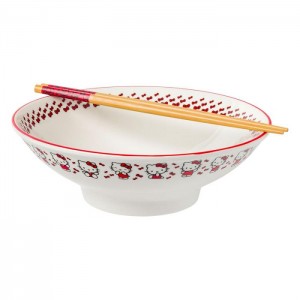 Red Hello Kitty Hello Kitty Ceramic Noodle Bowl and Chopstick Set (Red Bows) | NZ_HK59542