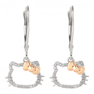 Silve Hello Kitty Hello Kitty 14K White Gold Diamond Drop Earrings | NZ_HK82440