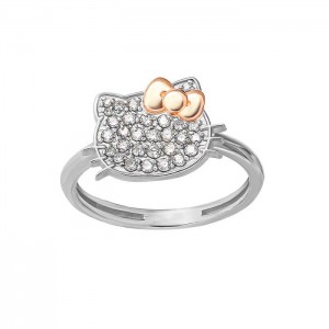 Silve Hello Kitty Hello Kitty 14K White Gold Pavé Diamond Ring (Size 7 Only) | NZ_HK46611