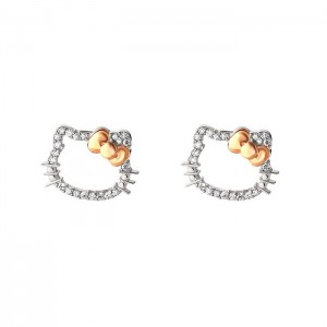 Silve Hello Kitty Hello Kitty 14K White Gold Diamond Stud Earrings | NZ_HK49314