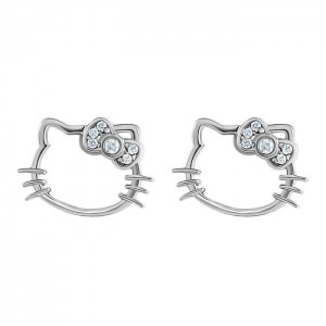 Silve Hello Kitty Hello Kitty Sterling Silver Silhouette Diamond Stud Earrings | NZ_HK65596