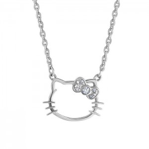 Silve Hello Kitty Hello Kitty Sterling Silver Silhouette Diamond Necklace | NZ_HK41356