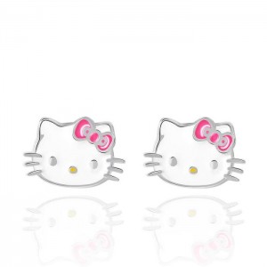 Silve Hello Kitty Hello Kitty Sterling Silver Enamel Stud Earrings | NZ_HK40698
