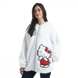 White Hello Kitty Hello Kitty Cozy Sherpa Zip Lounge Hoodie | NZ_HK42611